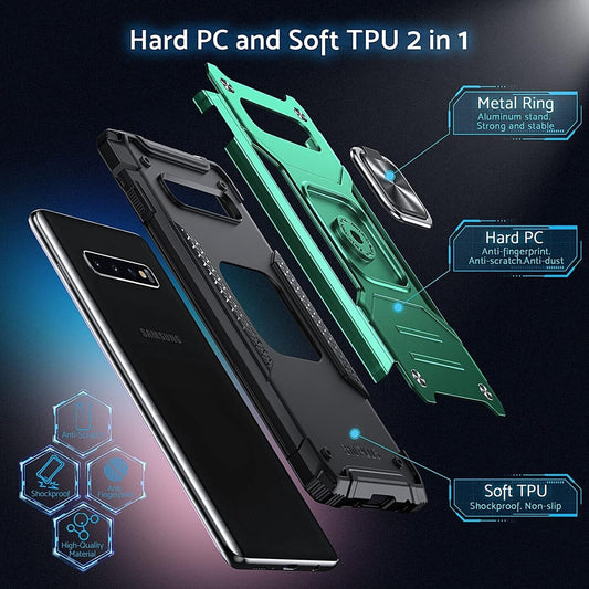 Phone case Samsung s10 with ring - Armour case protection shell - Dark Green