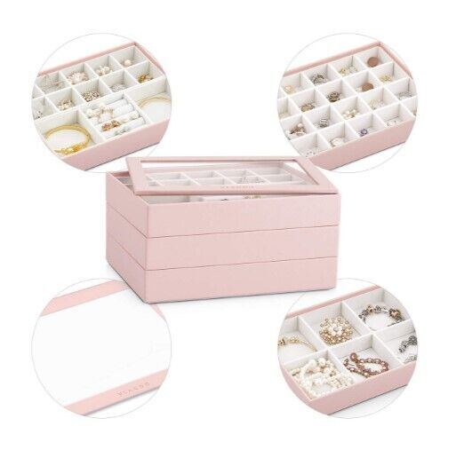Stackable Jewelry Box - Tray Glass Lid for Birthday/Mothers Day/Anniversary Gift