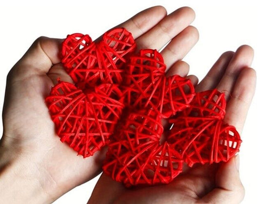 12Pcs Wicker Rattan Heart Shaped Balls Holiday DIY Crafts Hanging Ornaments