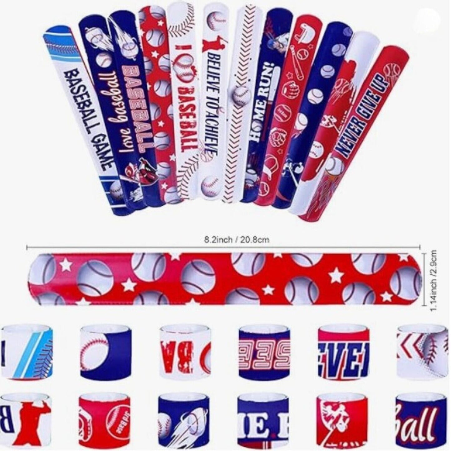 12pc Sports Snap Bracelets Kids Wrist Slap bands Party Bag Filler Toy Gift