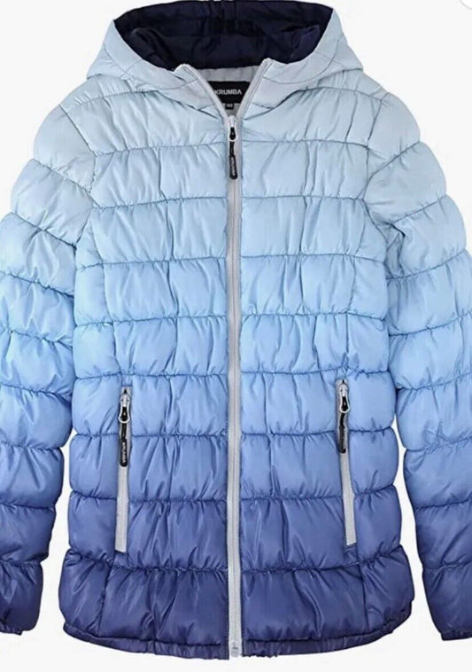 Mens Hooded Hiking Puffer jacket Zip Front Gradient Water Resistant - Blue - 2XL
