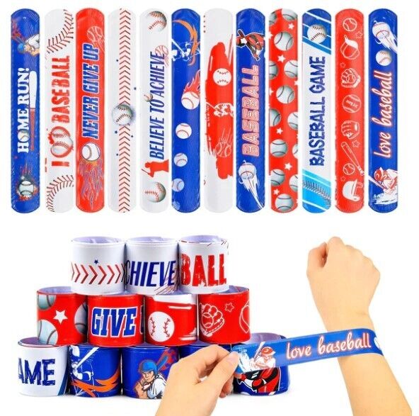 12pc Sports Snap Bracelets Kids Wrist Slap bands Party Bag Filler Toy Gift