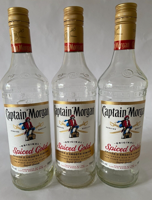 Pack of 3: Captain Morgan Spiced Gold Rum - Empty Glass Bottle - 700ml