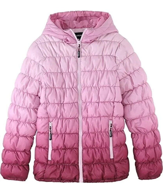 Girls 11/12yrs Hooded Puffer Hiking jacket Zip Front Gradient Water Resistant