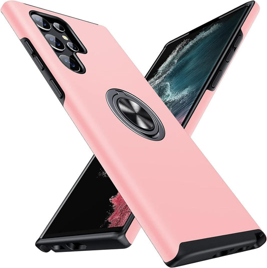 Phone case Samsung S22 Ultra with ring -Armour case protection shell - Pink