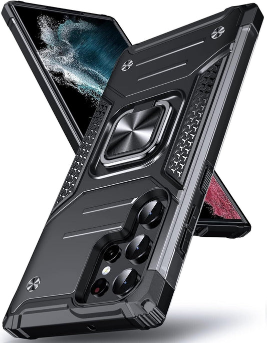 Phone case Samsung S22 Ultra with ring -Armour case protection shell - Black