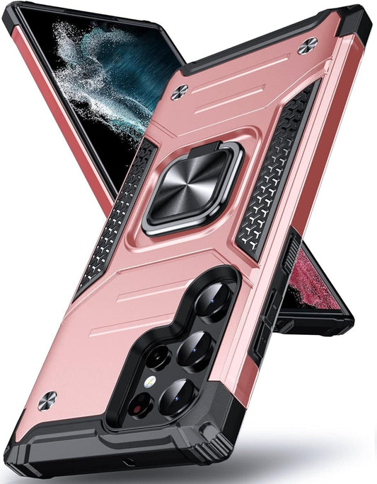 Phone case Samsung S22 Ultra with ring -Armour case protection shell - Rose Gold