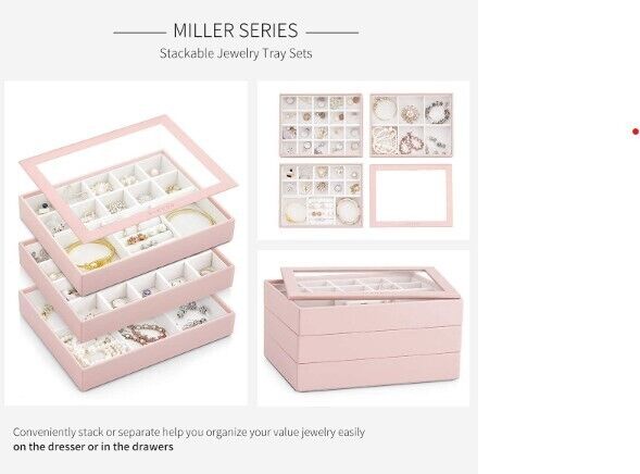 Stackable Jewelry Box - Tray Glass Lid for Birthday/Mothers Day/Anniversary Gift