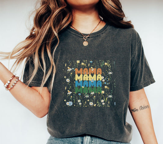 2024 Boho Shirt for Christmas WildFlowers Tee Mothers Day T-Shirt from daughter Gardening Tshirt for Mama Comfy Top for Happy Mothers Day