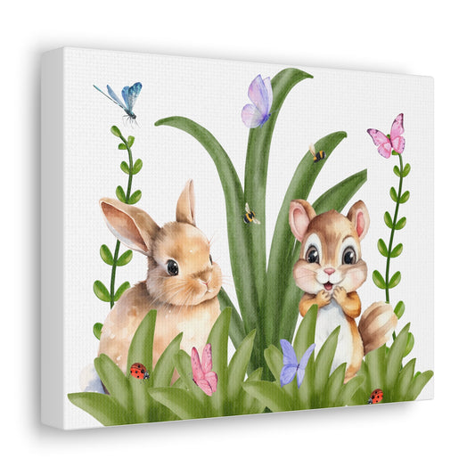 New baby room decor, Canvas Gallery Wraps, Sweet bunny & squirrel picture kids bedroom