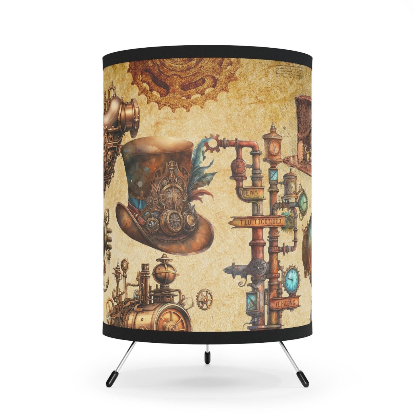 Steampunk Lamp, retrofuturism Desk light  High-Res Printed Shade, US\CA plug