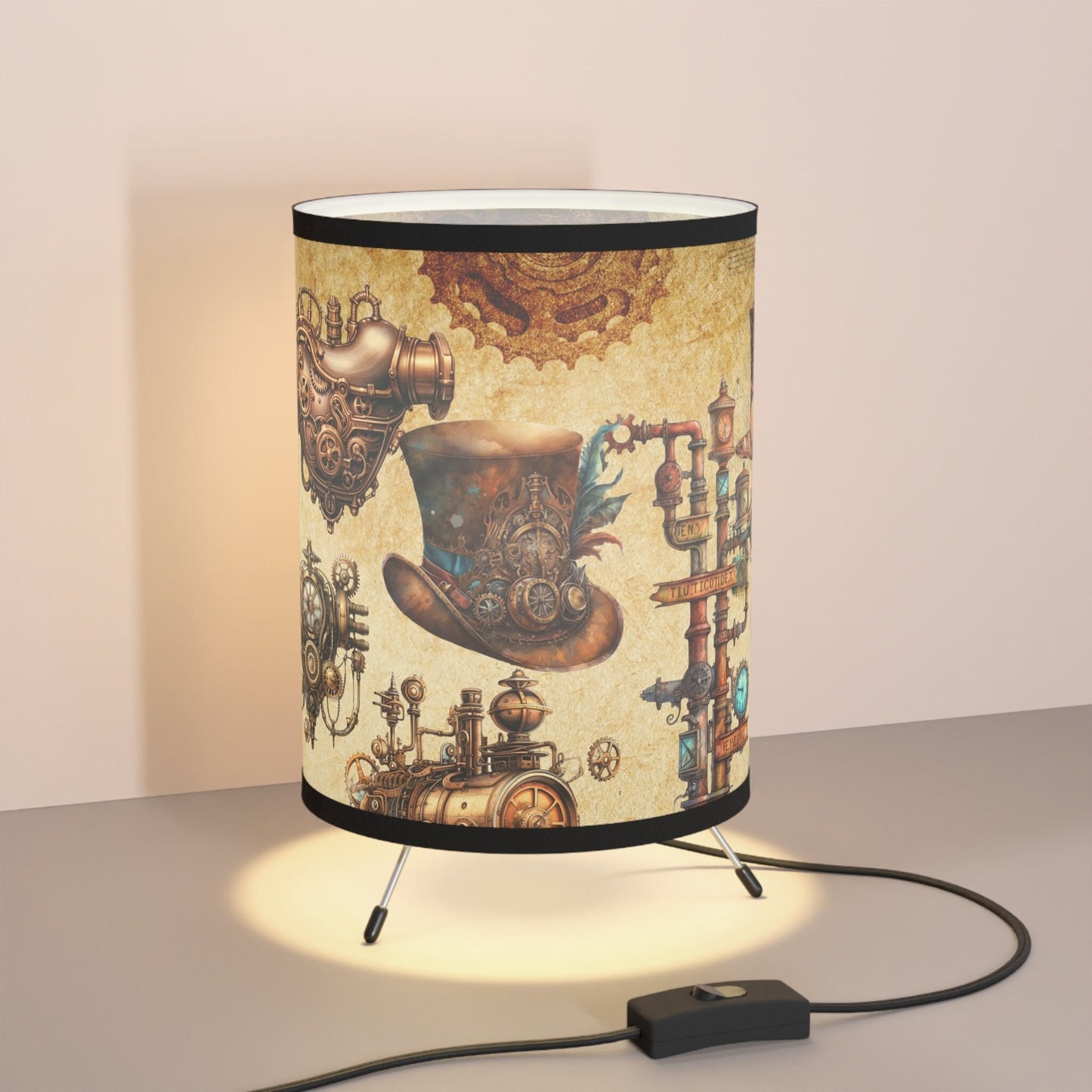 Steampunk Lamp, retrofuturism Desk light  High-Res Printed Shade, US\CA plug