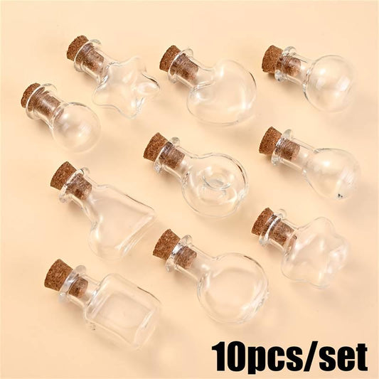 10pc Mini Glass vials with cork stopper - various shapes for DIY Jewelry, Party/Wedding favors, Small bottle for Valentine or Magical crafts