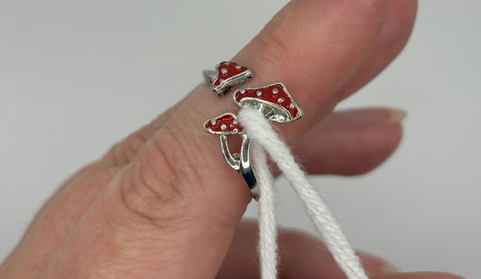 Adjustable Yarn Crochet Tension Ring - Mushroom knitting or crochet loop, fibre arts, wool thread guide, knitter gift, crafting