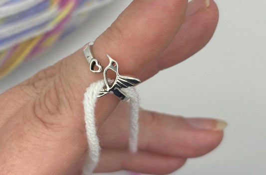 Adjustable Yarn Crochet Tension Ring with engraving - Bird knitting or crochet loop, fibre arts, wool thread guide, knitter gift, crafting