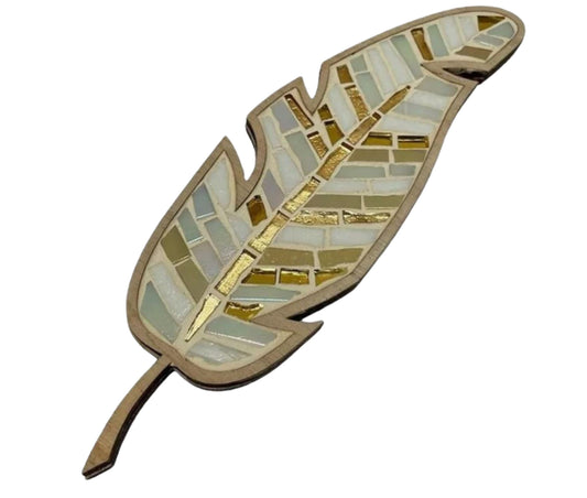Gold & White Feather DIY Mosaic Kit, Elegant Art Project for Home Decor, Relaxing Craft Kit, Beginner-Friendly Kit, Adult Mosaic craft