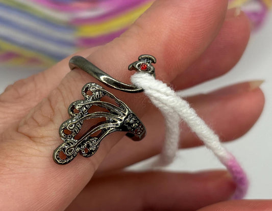 Adjustable Yarn Crochet Tension Ring - Peacock knitting/crochet loop & winder, fibre arts, wool thread guide knitter gift, crafting supplies