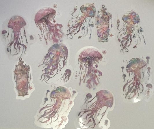 Seaworld Scrapbooking Stickers, Pink Elegant Stickers for Journals, DIY Crafts & Gift Wrapping, Jellyfish Designs for Scrapbooks