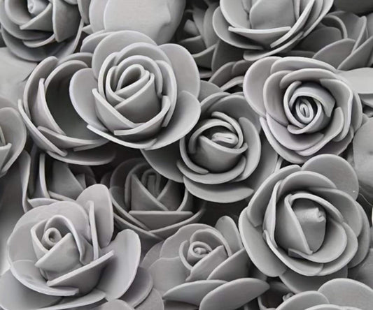 Grey artificial Rose foam flower heads - 10/30/50/100pcs, flower arranging, decoration for Valentine's, Wedding, Birthday or Bridal shower